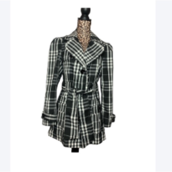 Speak2Me Medium Plaid Ruffle Collar Trench Coat - Picture 1 of 5